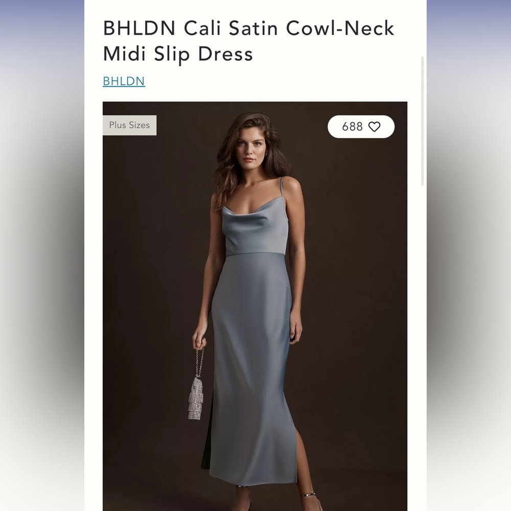 BHLDN Cali Satin Cowl-Neck Midi Slip Dress